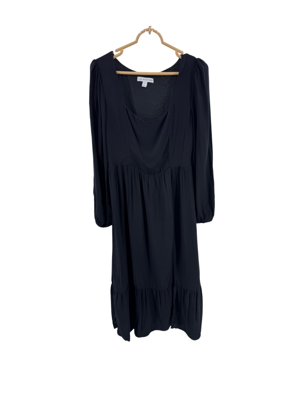And Now This square neck Black Long-Sleeve Midi Dress slit M casual witchy